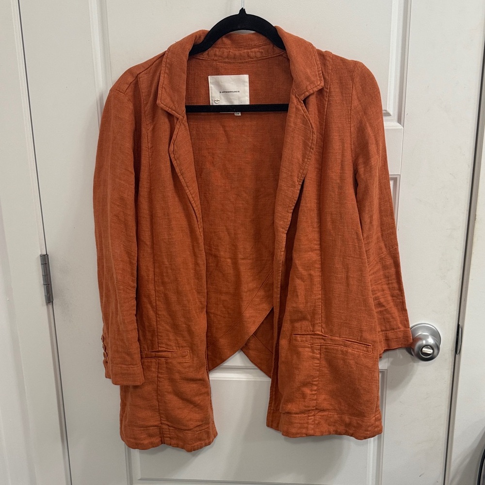 Anthropologie Size 4‎ Women's Orange Blazer Surplice Back Linen Blend